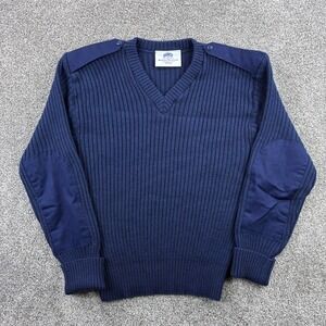 Vintage DSCP Military Sweater Mens 48R Blue Wool Elbow Patches 90s
